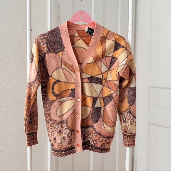 Jacob Belle Sweaters - Rare vtg 60s Jacob Belle angora rabbit hair & lambswool metallic knit cardigan